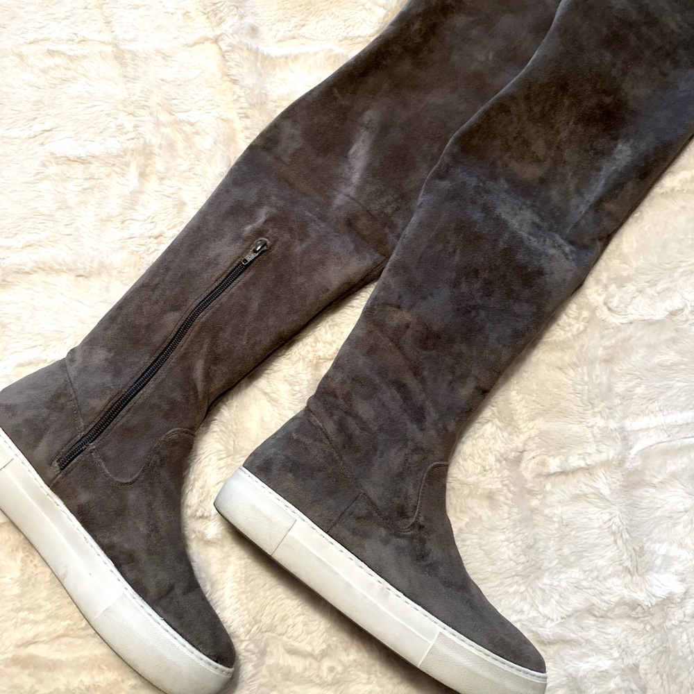 J Slides Petra Women's gray suede over knee sneaker boots